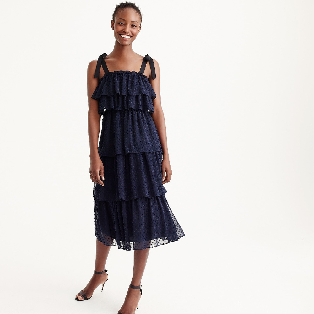 J. Crew Tiered Tie Shoulder Dress